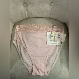 VTG Satin & Beaux Pink Cotton Lace French Hi Cut Panty Sz 6 42125 Uptons USA NEW